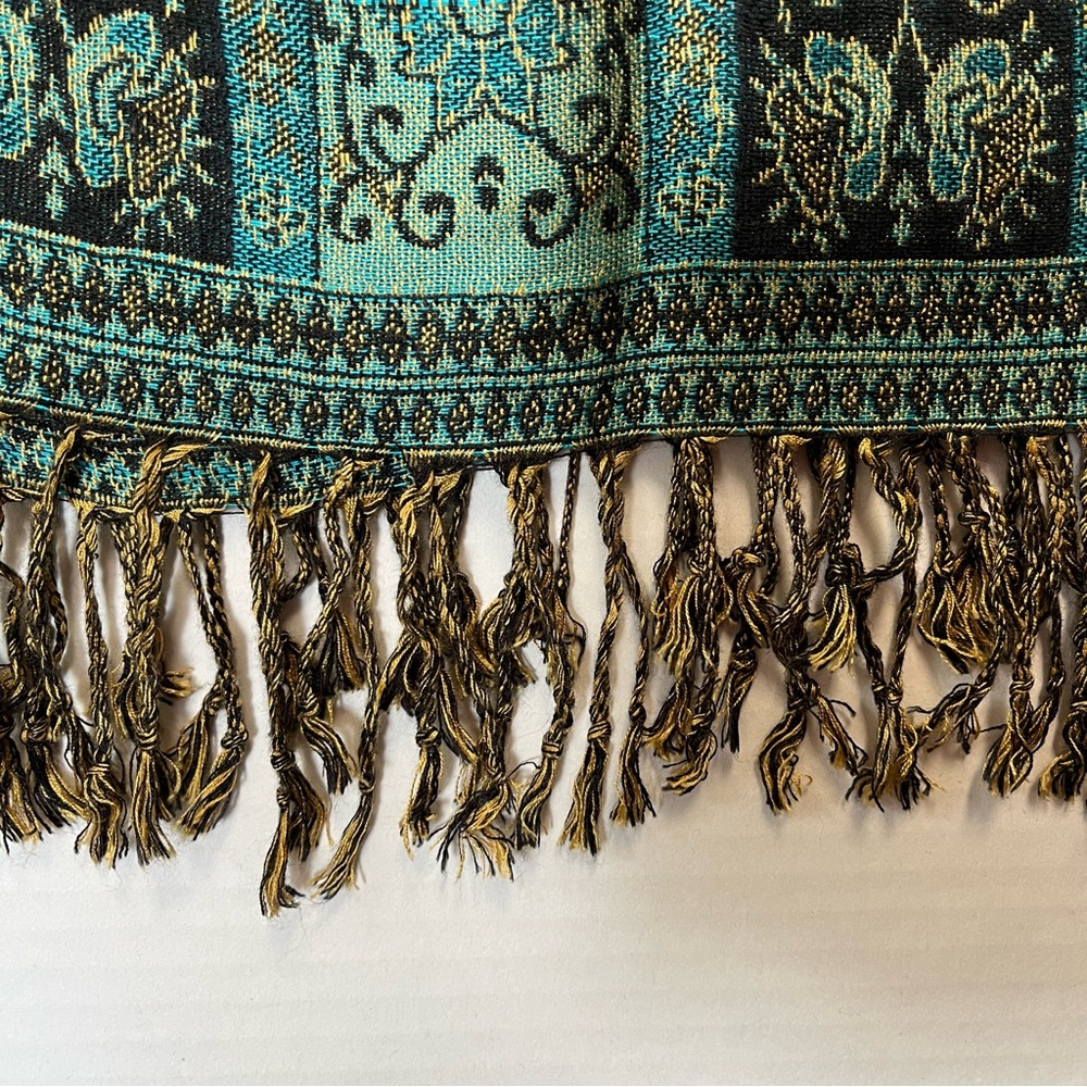 Pashmina 100% Cashmere blue Paisley scarf wrap with fringe 28” x 77” - Picture 5 of 8